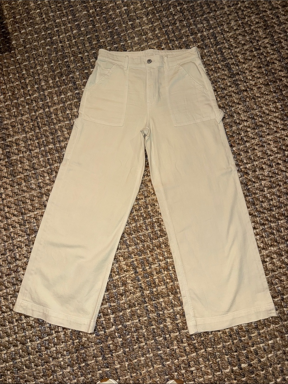 American Eagle Outfitters Cream Wide-Leg Cargo Pants 10S
